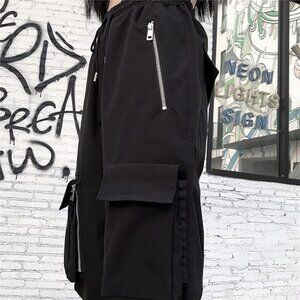 Womens Multi Zip Cargo Pants Multi Pocket Sweatpants High Waist